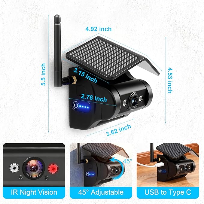 HA7 Magnetic Solar Wireless Backup Camera Rechargeable Battery IP69 Waterproof 1080P Night Vision Rear/Front View WiFi Camera No Wiring for Boat Trailer/RV/Truck/Camper for iPhone Android