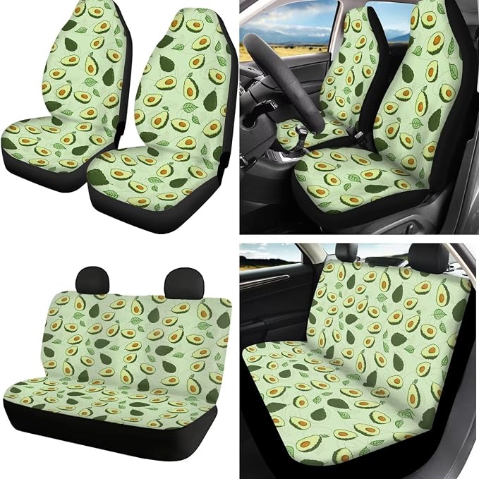 16 Pcs Avocado Car Seat Covers Full Set Green Car Sunshade for Windshield Auto Steering Wheel Cover Armrest Cushion Head Rest Protector Seat Belt Covers with Keychain Fruit Accessories
