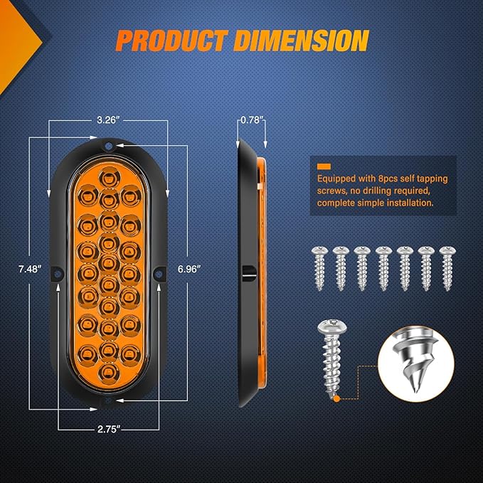 Nilight 6Inch Oval Tail Light 2PCS Amber 24LED Turn Signal Lights Surface Mount Sealed IP67 Waterproof for 12V Caravan Truck RV Camper Trailer Bus
