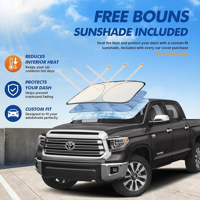Car Cover Waterproof All-Weather,Heavy-Duty Outdoor Full Exterior Automobiles Truck(Length 211-228 inch) with Windshield Sun Shade Universal Fit Tacoma, Tundra, Titan, F-150, RAM 1500 etc