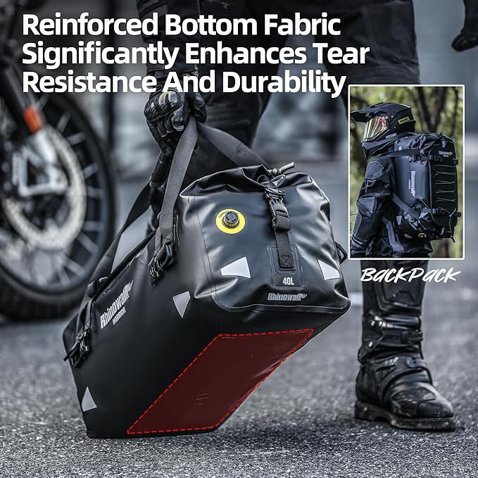 Rhinowalk Motorcycle Tail Bag 20L Waterproof Duffle Dry Bag Motorcycle Travel Luggage with Large Storage Space for Camping, Boating, Bycycle, Motorbike-Black