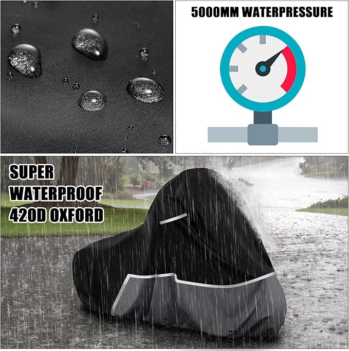Waterproof Motorcycle Cover Compatible with Harley Davidson Electra Glide/Road King/Street Glide/CVO Road Touring Without Trunk Models, 420D Oxford Cloth Cover for Snow Rain Dust Protection