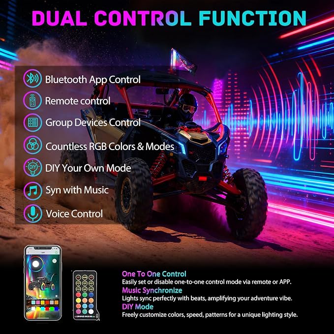 Nilight LED Whip Light 1 PC 2FT COB RGB Spiral Lighted Antenna with Spring Base, Bluetooth App & Remote Control DIY Chasing Patterns & Music Sync Safety Whips for ATV UTV RZR Polaris Can-Am Truck