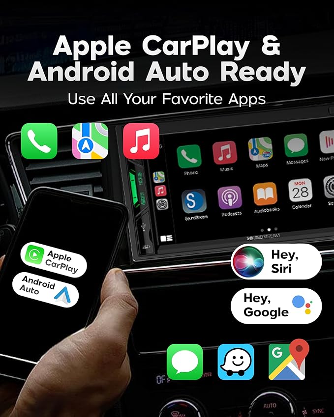 Soundstream VRCPAA-7DRM 7” | Digital Media Receiver, Wireless Apple CarPlay® & Android Auto® Double Din Car Stereo, HD Touchscreen, Bluetooth | USB/microSD Playback | Camera Inputs + Backup Camera