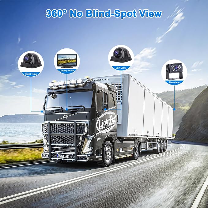 Wired RV Backup Camera System Kit, 10.1" IPS Touch Screen Display Monitor & 3 AHD Cameras with 4 Split Screen 1080P DVR Record IP69 Waterproof for RV Truck Bus Trailer Camper