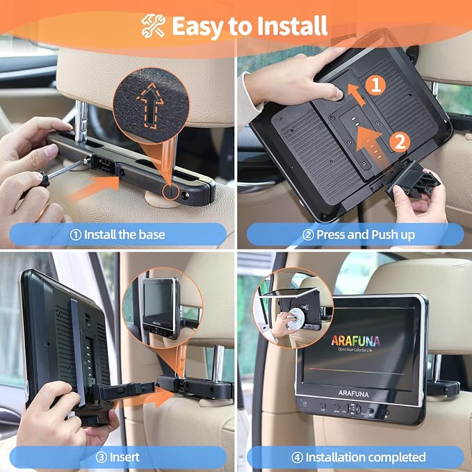 ARAFUNA 10.5" Portable DVD Player for Car with 1080P Full HD HDMI Input, Car DVD Player Dual Screen with Mounting Bracket, Headrest DVD Player Support Last Memory, USB/SD Card