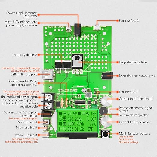 MakerHawk Electronic Load Tester - USB Load Tester 150W 200V 20A Resistor Adjustable Constant Current Battery Capacity Tester Module Intelligent Dischar