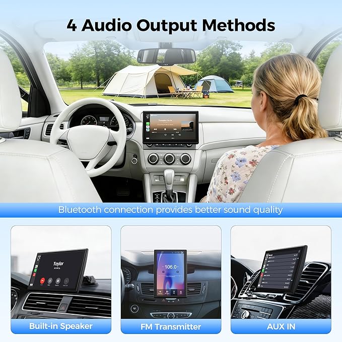 Topexplore 7" Wireless Apple CarPlay and Android Auto Screen with Magnetic Mount, Portrait/Landscape Switch, Portable Car Stereo with Bluetooth, Mirror Link, GPS, OTA Update