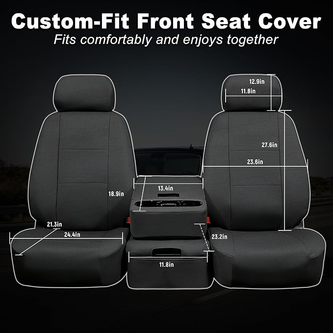 Seat Covers for Chevy Silverado & GMC Sierra 1500/2500HD 2007-2013 Heavy Duty Cloth Protector Interior Accessories，Waterproof & Machine Washable-Black (Front)