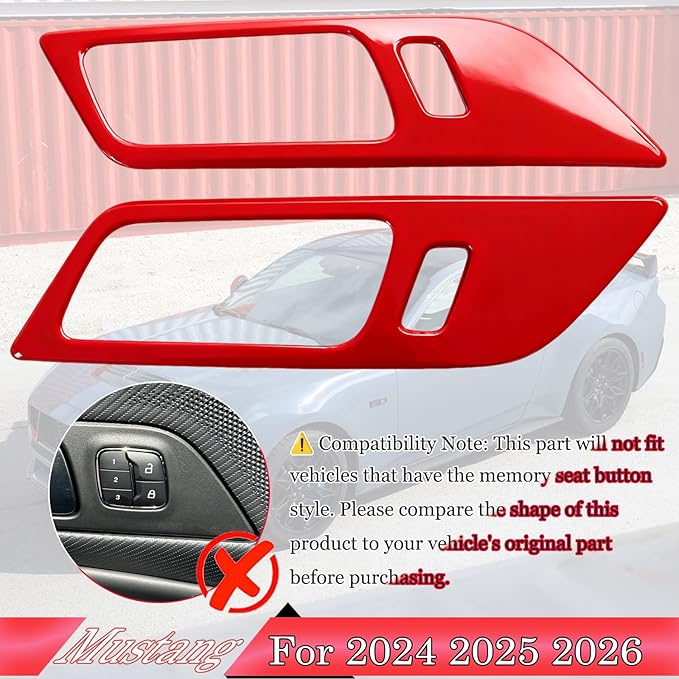 MUXEE Inner Door Handle Cover，for Ford Mustang 2024-2026 / Shelby GT350 2015-2020 / GT500 2020-2022，ABS Wine red Decal Interior Trim Cover Accessories (Without Memory seat Button Style)