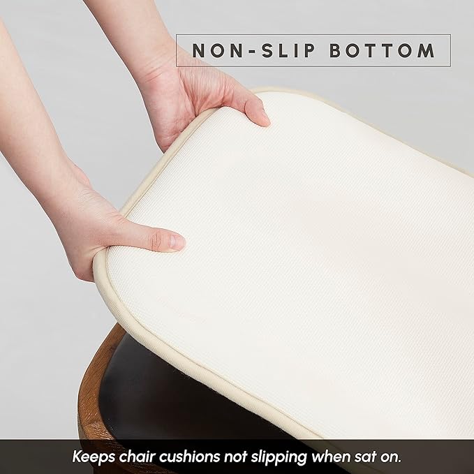 Elegant Comfort Chair Cushion Covers with Ties and Non Skid Rubber Backing-Thick Memory Foam - Soft Cushion Pad- Rounded Square Seat Cover-16 x 16 Inches- Honeycomb Textured Pattern, Set of 8, Linen