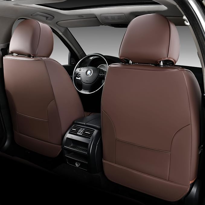 Doogo Car Seat Covers, Universal Front Seat Covers, Waterproof Napa Leather Seat Cushions, Automotive Seat Covers Protectors for Most Cars Trucks SUV (Coffee,Front Pair)