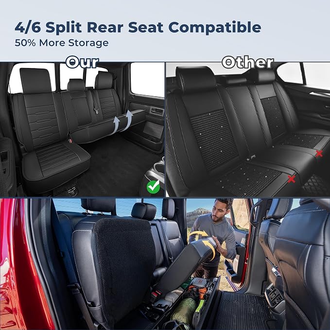 Seat Covers for Ford F150 2009-2025 2026 - F250/F350/F450 2017-2025 2026: 5 Seat Covers Full Set Faux Leather Truck Seat Covers Car Cushion (5 Seats,Black)