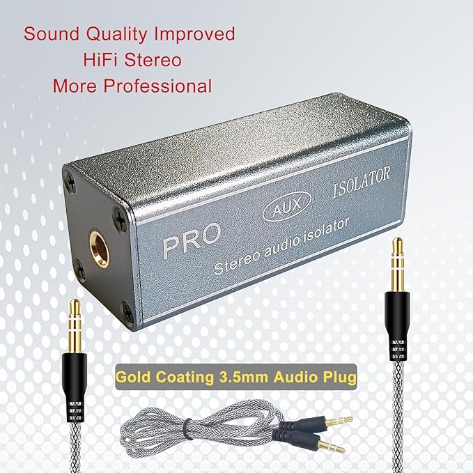 3.5mm Pro Ground Loop Noise Isolator Car Noise Filter Hum Eliminator (No Affect Bass) Aluminum Shell Noise Eliminator for HiFi Stereo Home Theater Car Audio Player Plug&Play (Silver-Gray)