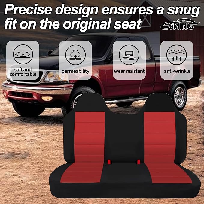 ESMING Front Bench Seat Cover with Molded Headrests Fit for Ford F-150 1999-2004, Thickened Waterproof Oxford Cloth, Solid Bench Seat Protector, Easy to Clean
