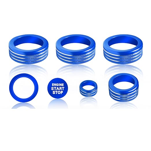 Knob Covers for Toyota Tacoma Accessories 2024 2025 2026 8" or 14" Touchscreen Air Conditioner Engine Start Stop Button Ring Drive Mode Switch Audio Center Console Button Knob Cover 7 Pcs (Blue)
