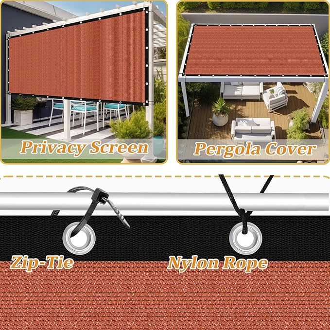 Shade&Beyond Customized Size 5' X 6' Shade Cloth with Grommets, 90% UV Protection UV Protection Mesh Tarp Sun Screens for Patio GN04, Rust Red