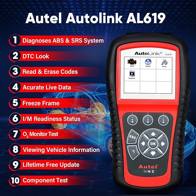 Autel AutoLink AL619 OBD2 Scanner | 2026 ABS/SRS/CAN Diagnostic Tool | Read/Erase Codes, Check Engine Light, OBDII Live Data & DTC Library | Upgrade for AL519, ML519, ML619 (Vehicle-Specific)
