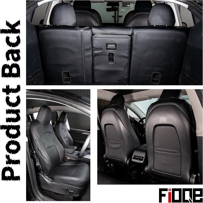 Nappa Leather Car Seat Covers Fit for Tesla Model Y 2017 2018 2019 2020 2021 2022 2023 2024, Soft and Comfortable, Easy to Clean.Reserved Seat Belt Hole-Black