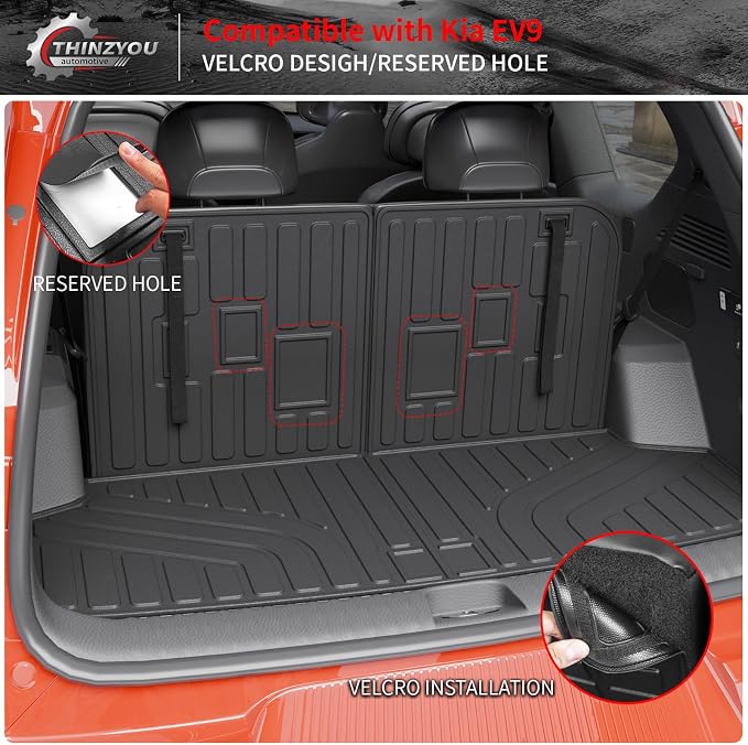 Cargo Mat Compatible with 2024 2025 2026 Kia EV9 Trunk Mat Cargo Liner TPE All Weather Back Seat Cover Protector 3rd Row Trunk Liner 2024 Accessories (6&7 Seats, Trunk Mat with Backrest Mats)