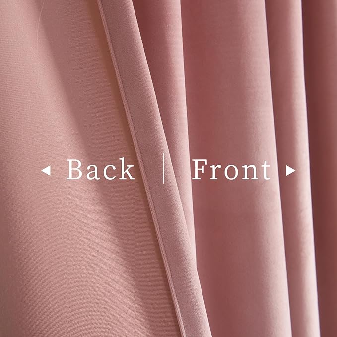 Roslynwood Luxury Soft Dusty Pink Velvet Curtains 63 inches Long Back Tab Thermal Insulated Blackout Window Drapes for Living Room/Bedroom/Dining Room, W52 x L63, 2 Panels