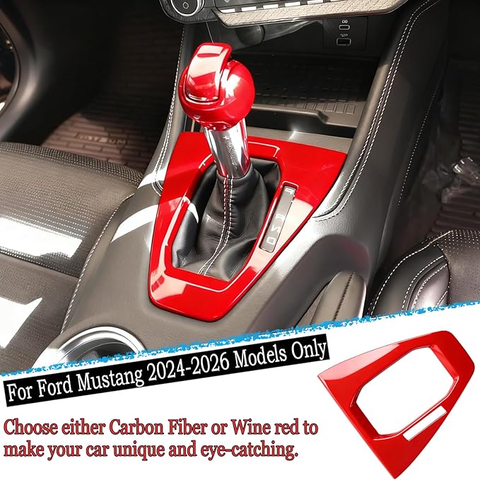MUXEE Console Gear Shifter Panel Cover,for Ford Mustang 2024 2025 2026 - ABS Wine red Sport Style Automatic Gear Shift Head Panel Cover Accessories(for Automatic Gear Model)