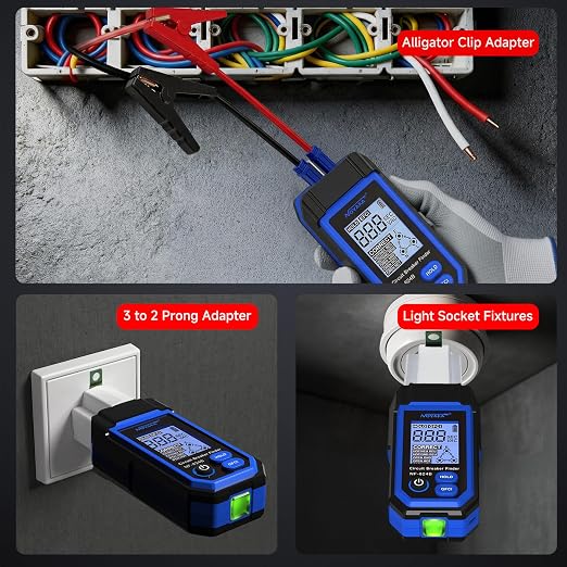 NOYAFA Rechargeable Circuit Breaker Finder with LCD Display & GFCI Outlet Tester, NCV AC Electrical Tester Circuit Tracer Flashlight, Includes Carrying Case and Adapters- NF-824B