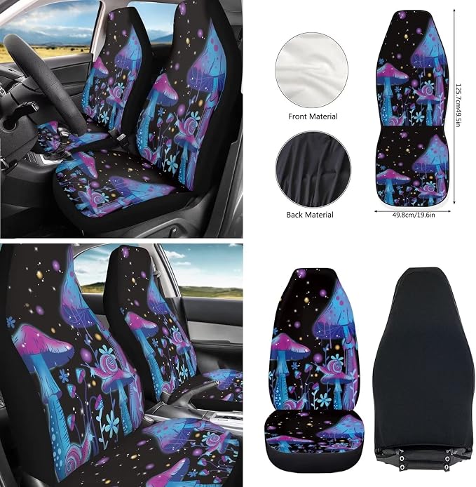 10 Pcs Purple Mushroom Snail Car Seat Covers Combo Set, Front Seat Covers Steering Wheel Cover Wrist Strap Coasters Armrest Pad Shoulder Pads- Universal Fit for Cars Trucks and SUVs