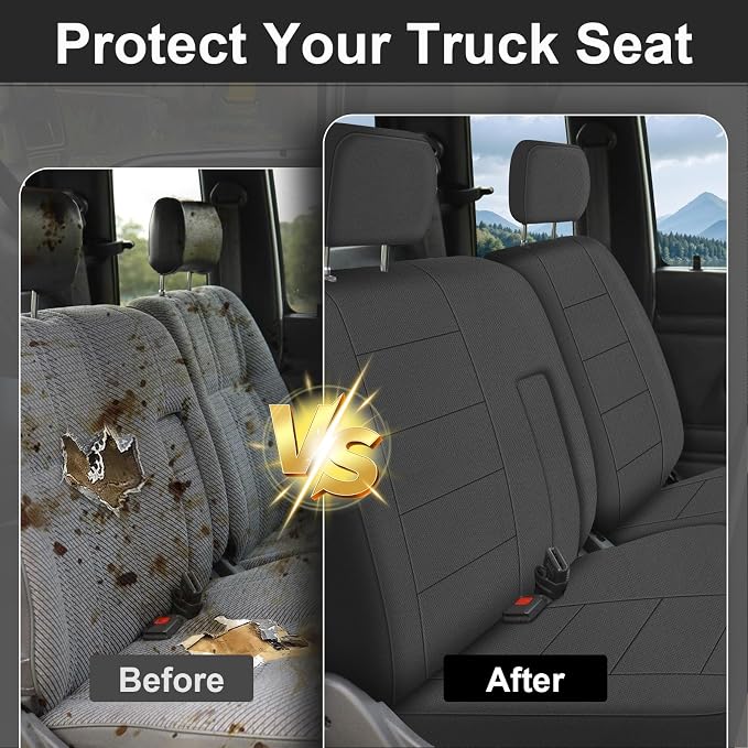 SAPUBK Front Seat Covers Replace for 1989-1994 Toyota Pickup 60/40 Bench Seat with Armrest Seat, Knitted Fabric Composite Soft Foam Lining Airmesh Breathable Seat Cover