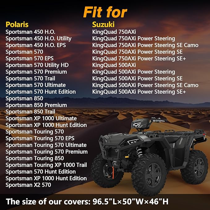 EVRBUL Heavy Duty 420D ATV Cover Windproof Quad Cover 96.5″L×50″W×46″H Compatible with Can-Am Polaris Suzuki Honda All Weather Waterproof and Dustproof 4 Wheeler Cover