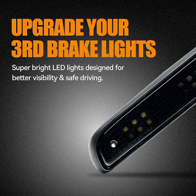 Third 3rd Brake Light LED for 1992-1997 Ford F150 F250 F350 Bronco, High Mount Rear Brake Lights Assembly, Waterproof Center Cab Lamp Stop Light