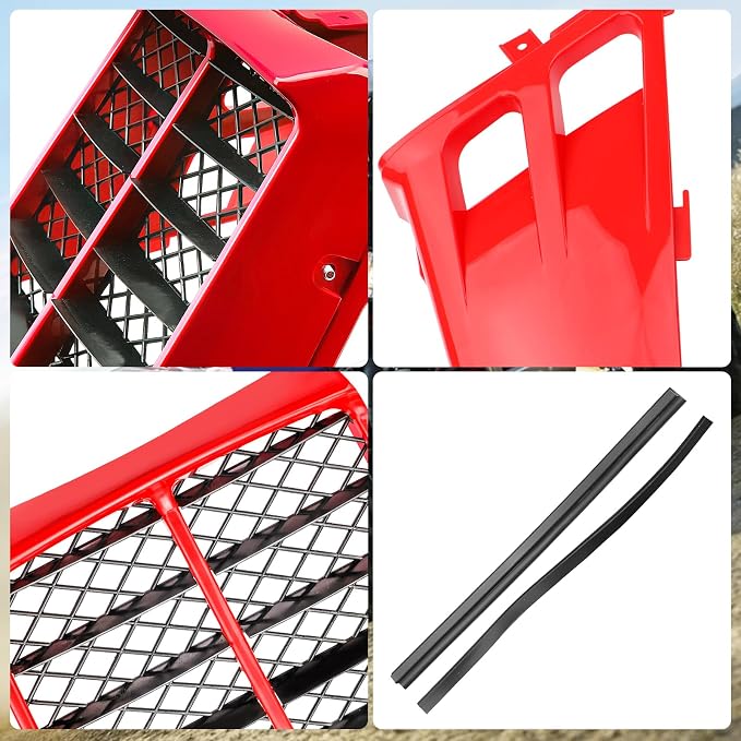Red Plastic Gas Tank Side Covers with Grill, Compatible with Yamaha Banshee 350 1987-2006, 2-PC Set, OE 2GU-21721-60-00, 2GU-21711-60-00, 2GU-2171L-00-00, C0209006