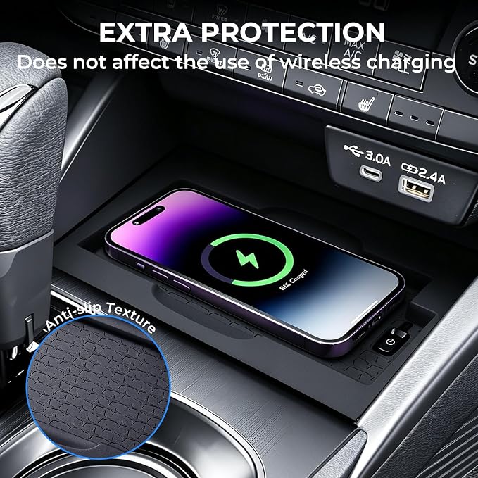 Wireless Charging Protective Mat for Subaru Outback 2026, Interior Accessories Center Console Silicone Anti-Slip Wireless Charger Cover Pad Protector for 2026 Outback, Black