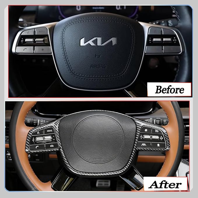 Steering Wheel Button Cover, for Kia Telluride 2020 2021 2022 2023 2024 2025 2026,Steering Wheel Button Panel Protection Frame Molding Trim - Carbon Fiber(Style A)