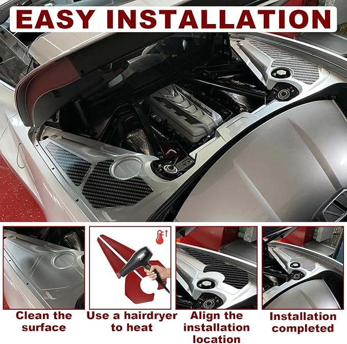 Real Carbon Fiber Engine Bay Side Panel Trim Compatible with Corvette C8 2020-2026, Interior Decor Sticker Accessories