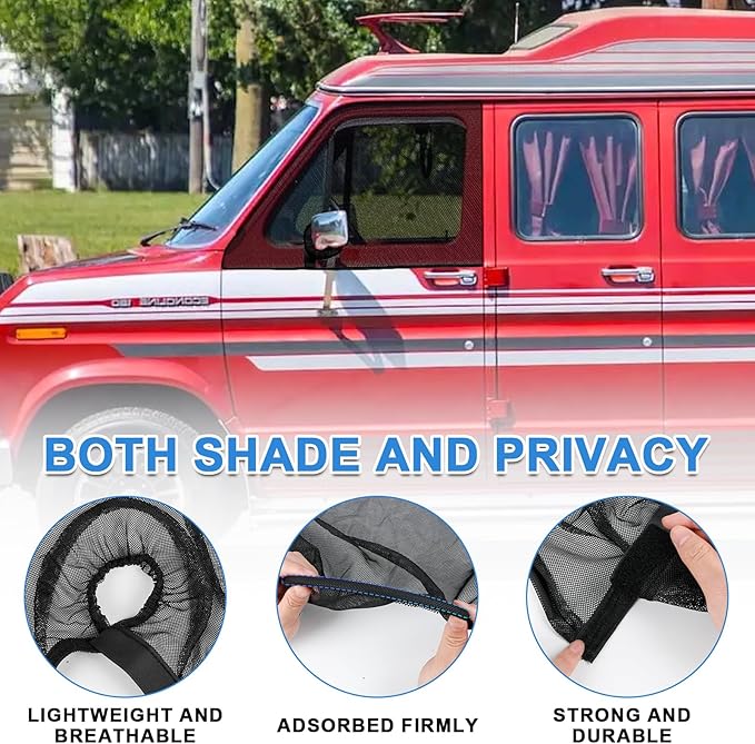 Magnetic Window Screens Customized for 2003-2026 Ford E-Series E-150 E-250 E-350 E450/Econoline/Club Wagon, Front Door Bug Mesh (Pair), Keeps Bugs Out Magnetic Bug Mesh, Easy to Install