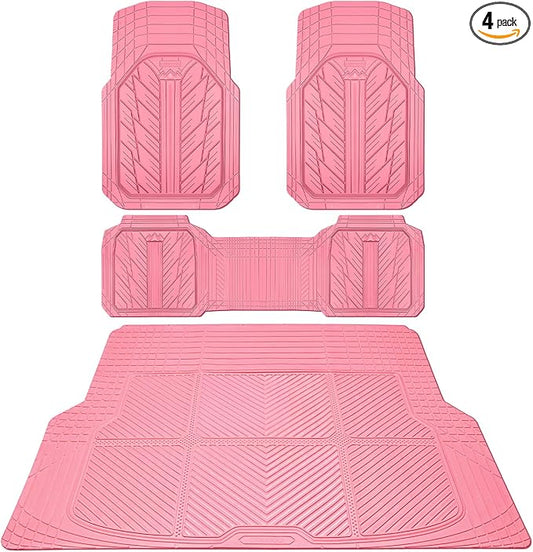 CAR PASS Floor Mats for Cars M-L Size, Heavy Duty Rubber Floor Mats with Trunk Cargo Liner, Universal Trim-to Fit Automotive Floor mats for Truck Van SUV Waterproof All Weather Car Mats All Pink