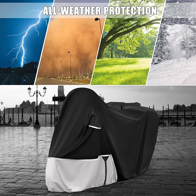 Waterproof Motorcycle Cover Replace for Piaggio Vespa GTV GTS GT125/200/250/300 Super with Trunk Model, 420D Oxford Cloth Motorcycle Cover for Snow Rain Dust Protection