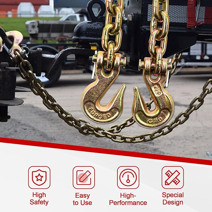 Heavy Duty G80 Transport Binder Chain 5/16'' Inch x 16 Feet,Tow Chain with G70 Clevis Grab Hooks,4900 lbs Safe Working Load Logging for Transporting, Towing(5/16'' x 16FT Yellow).