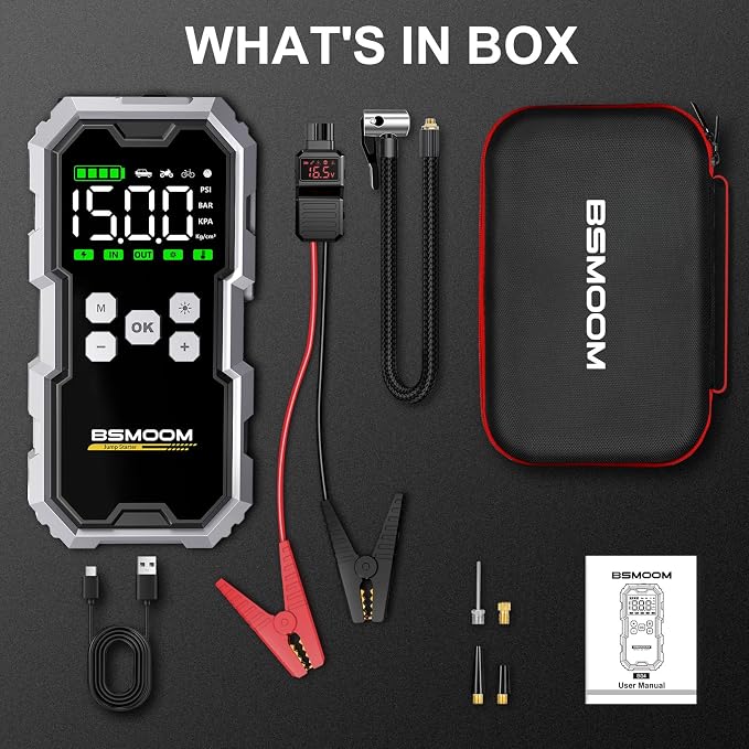 Jump Starter with Air Compressor, 7000A 26800mAh 150PSI Portable Car Battery Jump Starter (All Gas/10.0L Diesel), Jump Box Portable Jumper Cables with 3.4" LCD Display, 2 Lights