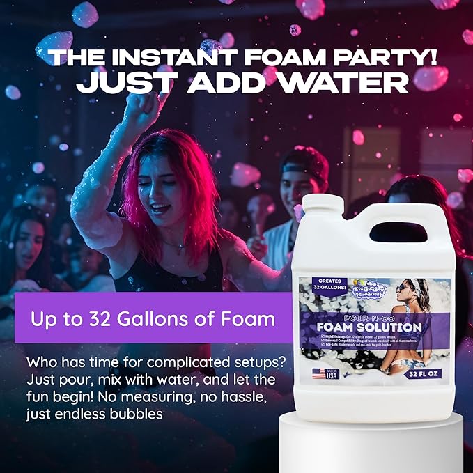 Foam Solution – Makes Up to 20 Gallons of Water – Ultra Concentrated, Non-Toxic & Hypoallergenic – Compatible with All Foam Machines for Parties & Events (20 Gallons)