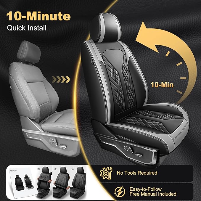 Seat Covers for Ford F150 2009-2025 2026 - F250/F350/F450 2017-2025 2026: 5 Seat Full Set Faux Leather Truck Seat Covers Car Cushion (5 Seats,Black&Grey)