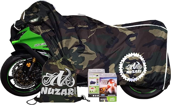 Premium Nuzari Heavy Duty Motorcycle Cover - Motorcycle Covers Waterproof Outdoor Storage - Scooter Cover - Moped Cover Waterproof - Compatible with Harley Davidson and Vespa - Medium