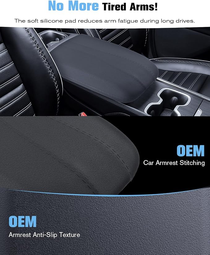 for 2024~2026 Chevy Traverse/GMC Acadia 2-in-1 Silicone Center Console Armrest Cover& Armrest Hidden Privacy Tray - [OEM Design& Friendly Liquid Silicone Rubber] - Thin Black