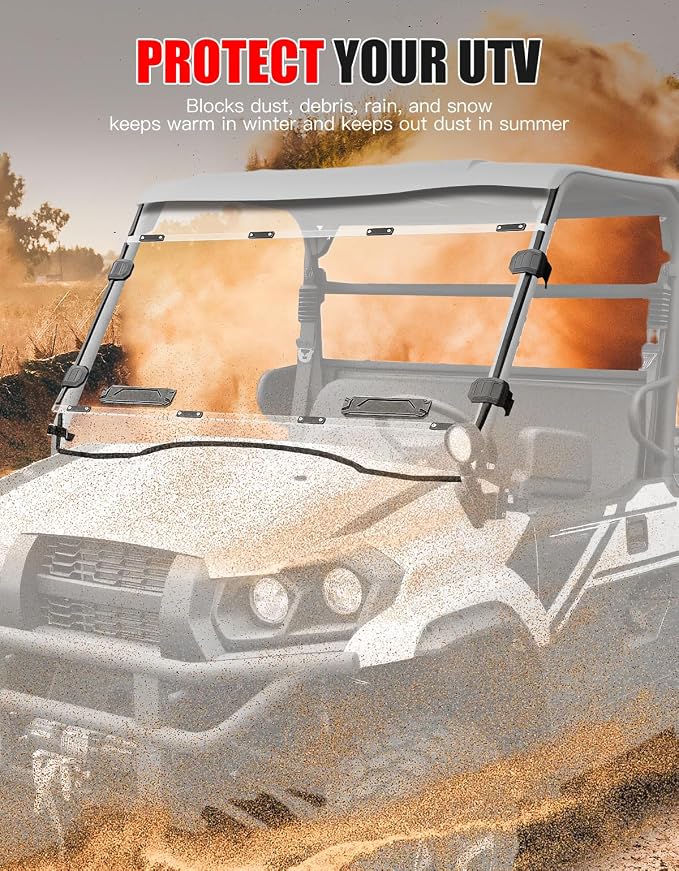 Front Full Windshield for Kawasaki Mule Pro MX, Clear 1/5" Hard Coated PC Vented Full Windshield Scratch Resistant UTV Front Windscreen for Kawasaki Mule Pro MX 2019-2026 Accessories
