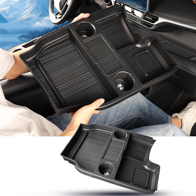 Compatible with 2026 Toyota Sienna Center Console Organizer with Cup Holder, Lower Storage Box Accessories (TPE Material with Original car Wood Grain (Compatible with 2021-2026 Toyota Sienna), Black)