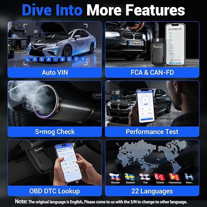 OBD2 Scanner Bluetooth Vdiagtool D100, Bidirectional Scan Tool Wireless - Full System Diagnostic With 17 Resets, Lifetime Updates Crank Sensor Throttle EPB Relearn Car Code Reader for iPhone & Android
