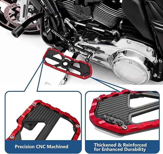 Black & Red Driver Floorboards for Harley Touring 1999-2025, Trike 2009+, FL Softail 1986-2017, Front Rider Foot Boards, 7075 Aviation Grade Aluminum Alloy, 20mm Thick, Anti-Slip Wide Platform
