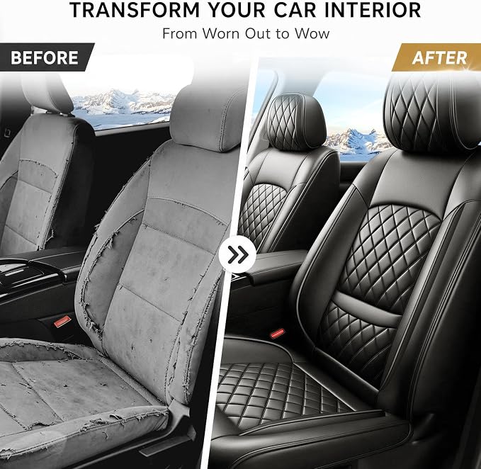 Fit Escape Car Seat Covers for Ford Escape 2001-2025 2026 - Luxury Leather, Anti-Slip, All-Weather, Waterproof & Breathable, Airbag Compatible, 2 Front Seats Only (Black)