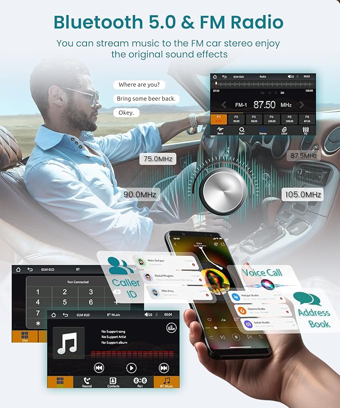 Single Din Radio Car Stereo with Wireless CarPlay & Android Auto, 7 Inch IPS Touch Screen Car Audio with Bluetooth，Mirror Link, FM,EQ, USB/Type-C/U Disk, SWC for Single Din Car Stereo